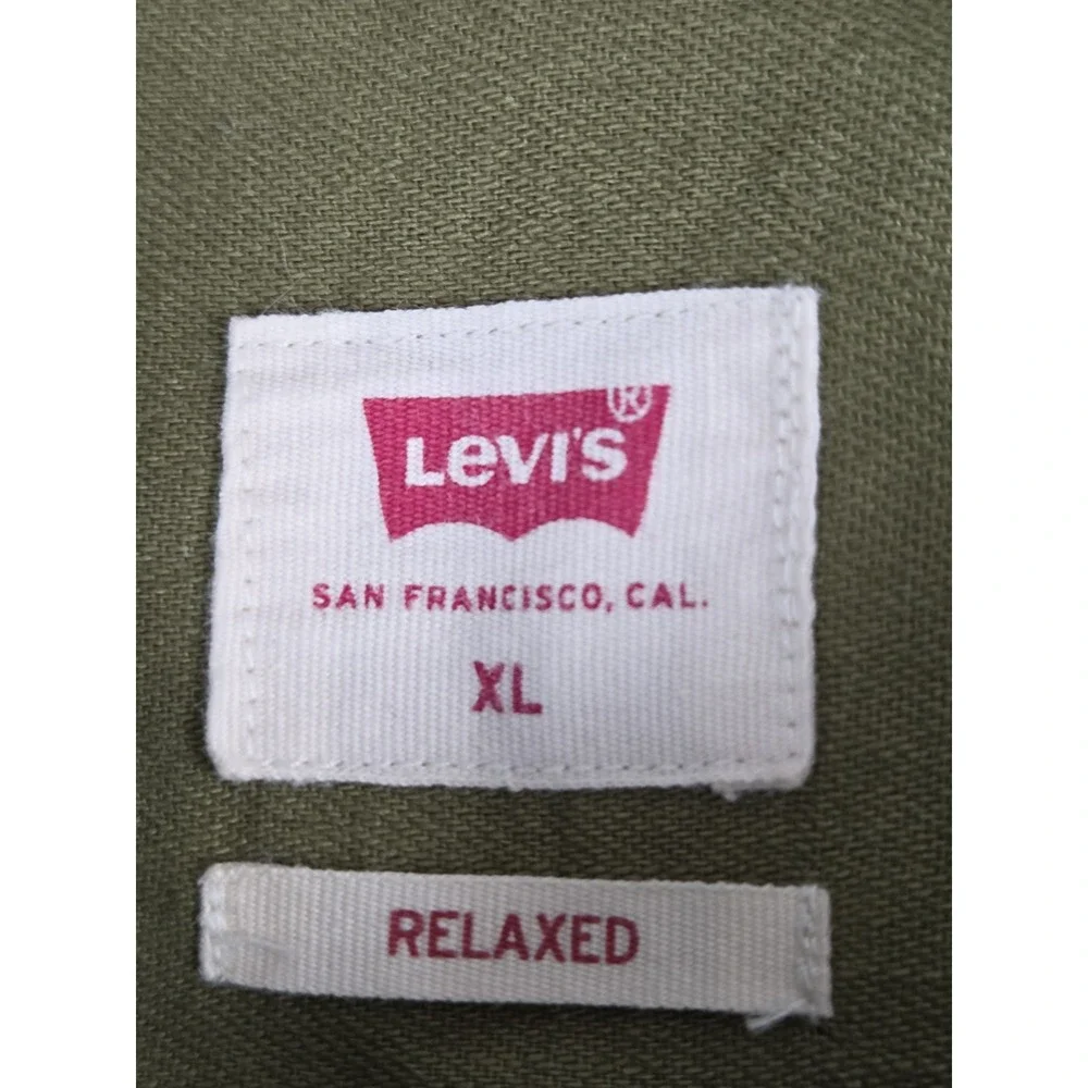 Levis Mens XL‎ Shirt Relaxed Fit Olive Green Safari Flap Pockets Cowboy Western